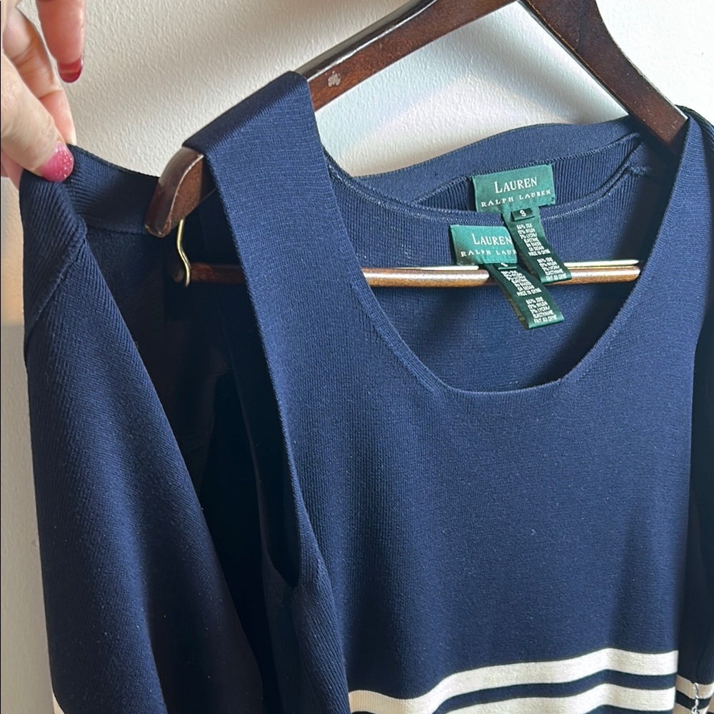 Lauren Ralph Lauren Blue and White Button Down Tank Top with Cardigan - Picture 10 of 16